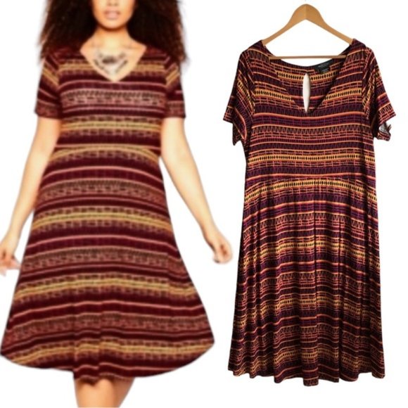 Michel Studio Midi Dress 1X Geometric Fall - Picture 1 of 9
